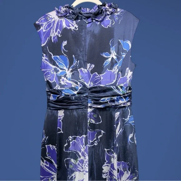 Y2K ECI Silk Floral Rosette Dress 8 Purple Blue Fluid Satin Finish Wedding Guest - Picture 9 of 12